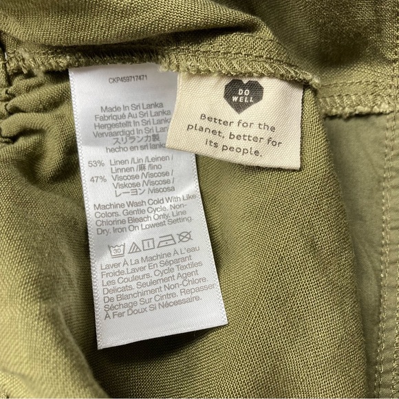 MADEWELL Olive Green Elastic Waist Pull-On Linen Blend Wide-Leg Relaxed Pants L - Picture 5 of 8